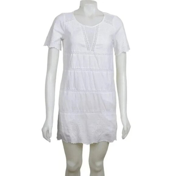 Gap Mini Dress Eyelet Scallop Lace Trip Short Sleeve White Cotton Size XS - Picture 1 of 12
